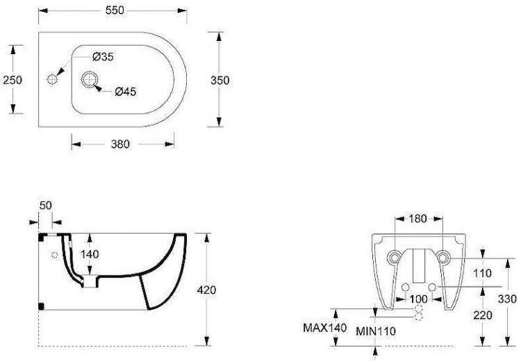 Биде Alice Unica 32250109 подвесное Белое матовое