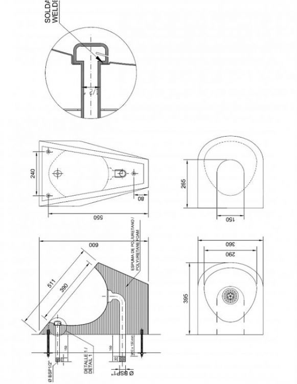 Писсуар Nofer 13004.P.S подвесной цвет Нержавеющая сталь матовая