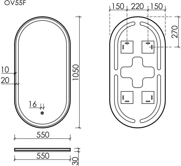 Зеркало SANCOS с подсветкой Oval 550х1050 мм, OV55F