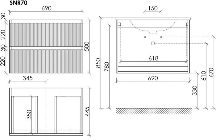 Тумба подвесная SANCOS Snob R 690х445х500, c двумя ящиками оснащенными доводчиками, Bianco,SNR70W