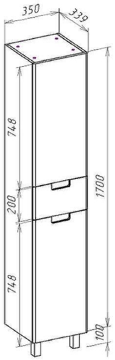 Шкаф пенал Bellezza Пегас 35 R 4620404711034 Красный Белый