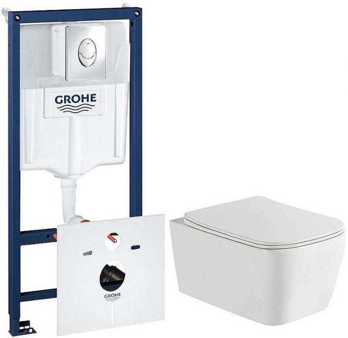 Комплект унитаза WellWant Tesoro WWU01111W с инсталляцией Grohe Rapid SL 38750001 с сиденьем Микролифт и клавишей смыва Хром