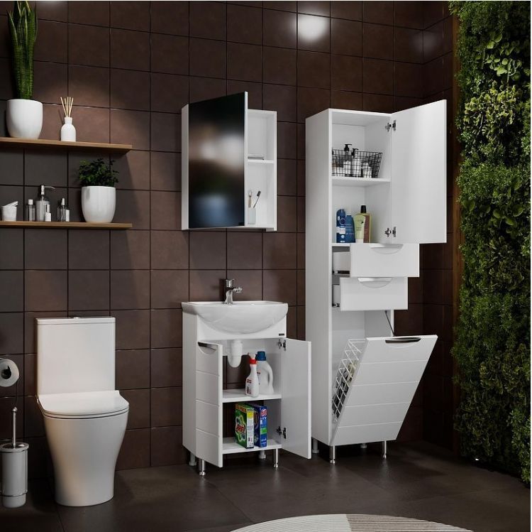 Шкаф пенал СанТа Родос 40 506005 с бельевой корзиной цвет Белый