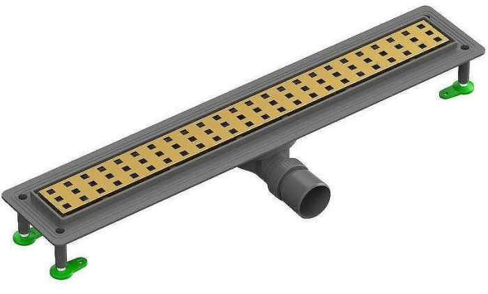 Душевой лоток Ctesi Flow Square Gold 70 BK4024640/1 с решеткой Золото