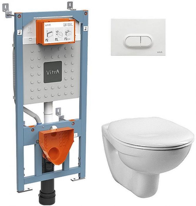 Комплект унитаза с инсталляцией Vitra Normus 9773B003-7201 с сиденьем Микролифт и Белой глянцевой клавишей смыва