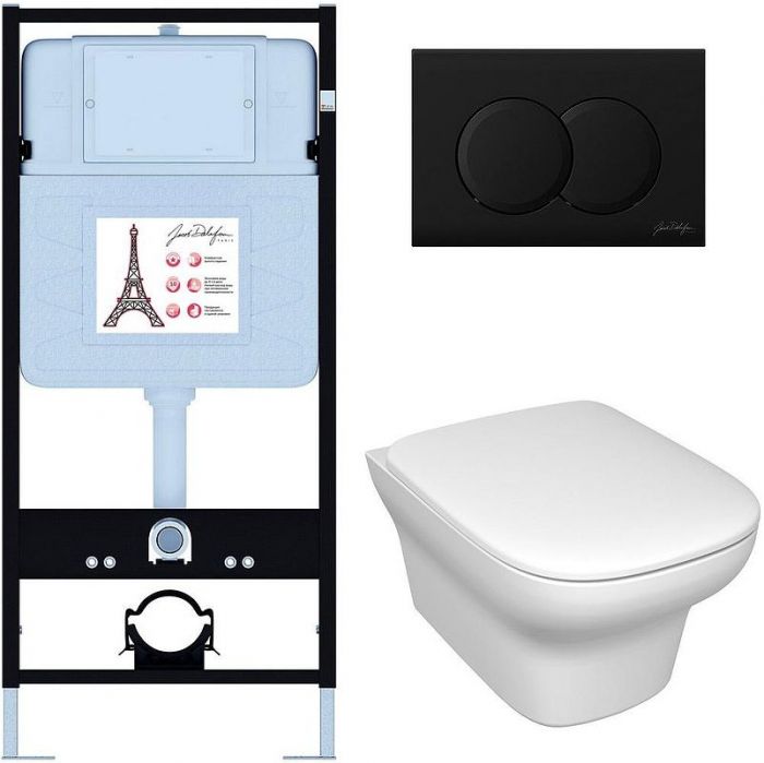 Комплект унитаза с инсталляцией Jacob Delafon Vox E21747RU-BL с сиденьем Микролифт и Черной матовой клавишей смыва