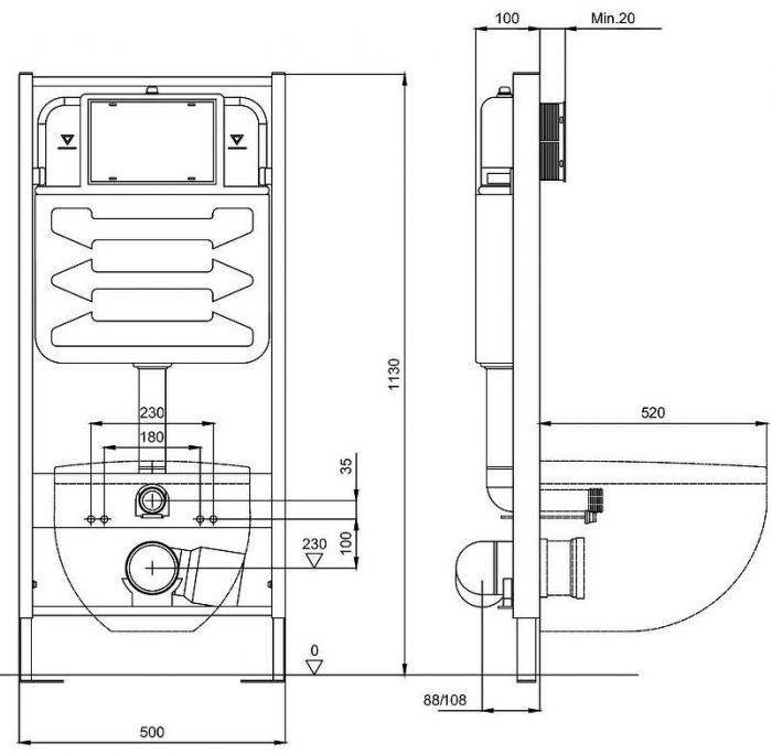 Комплект унитаза с инсталляцией Jacob Delafon Vox E21747RU-BL с сиденьем Микролифт и Черной матовой клавишей смыва