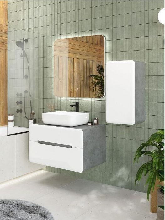 Подвесной шкаф Art&Max Genova 35 AM-Genova-700-1A-SO-LN Белый глянцевый Бетон лофт натуральный