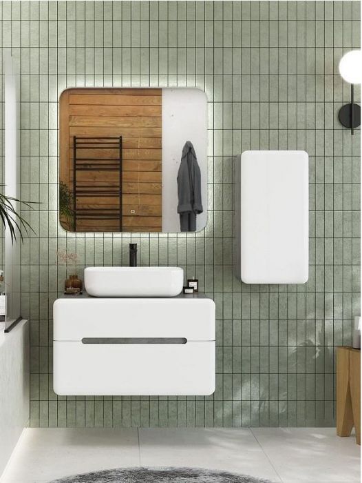 Подвесной шкаф Art&Max Genova 35 AM-Genova-700-1A-SO-LN Белый глянцевый Бетон лофт натуральный