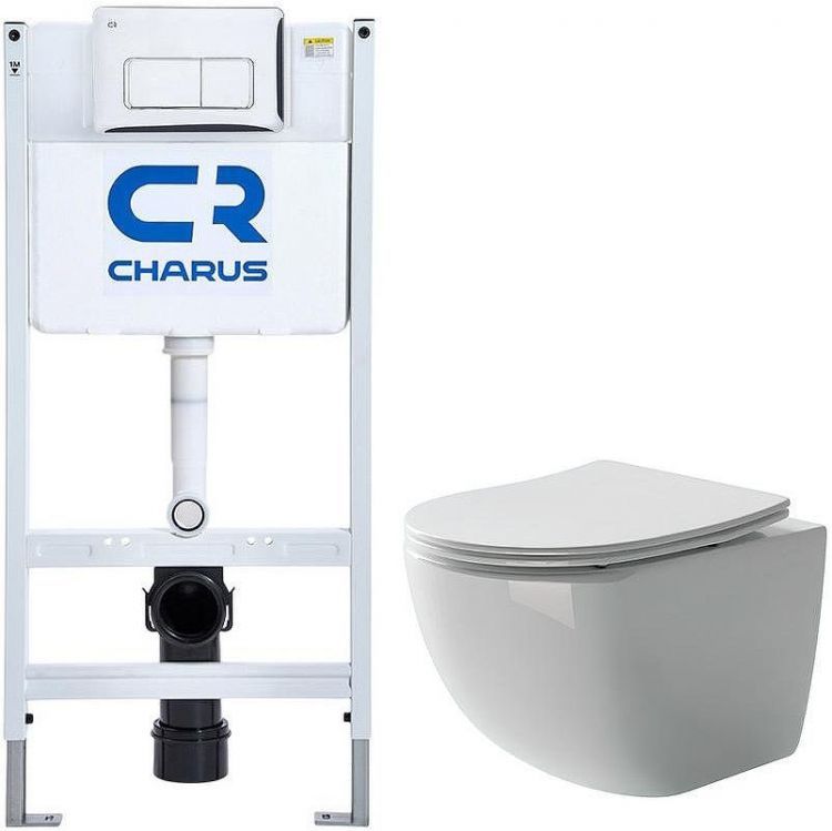 Комплект унитаза Ceramicanova Forma CN3009 с инсталляцией Charus City CR.200.21.01 с сиденьем Микролифт и клавишей смыва Хром глянцевый