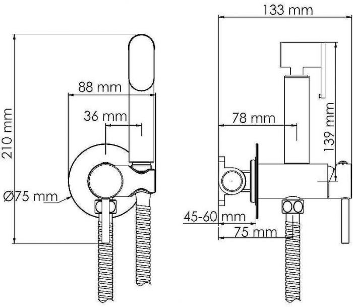 Гигиенический душ со смесителем WasserKRAFT A70338 Никель
