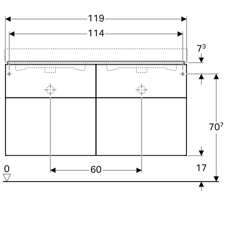 Тумба под раковину двойную Geberit iCon, 119x48, светлый дуб [841522000]