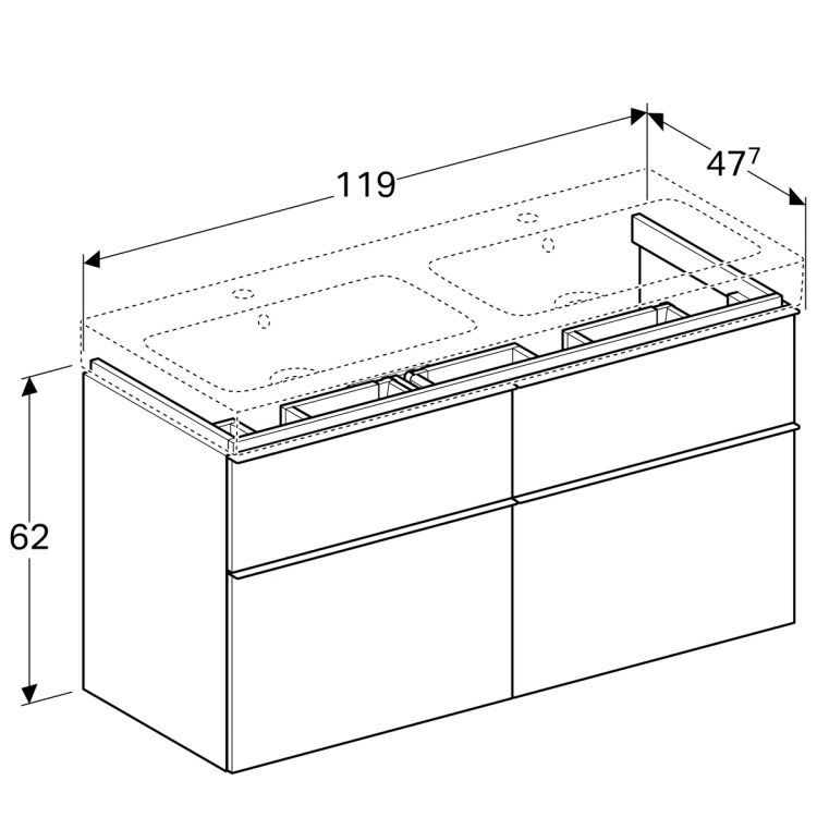 Тумба под раковину двойную Geberit iCon, 119x48, светлый дуб [841522000]