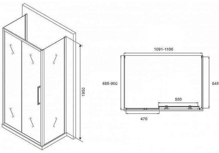 Душевой уголок Abber Schwarzer Diamant 110x90 AG30110MH-S90M-S90M профиль Хром стекло матовое