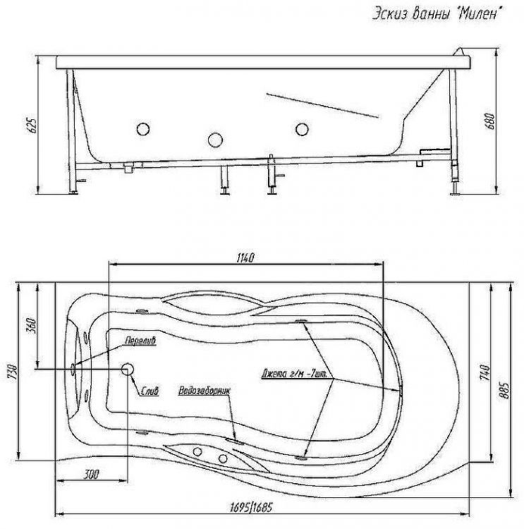 Акриловая ванна BellSan Милен 170x90 R 4627171531605 без гидромассажа