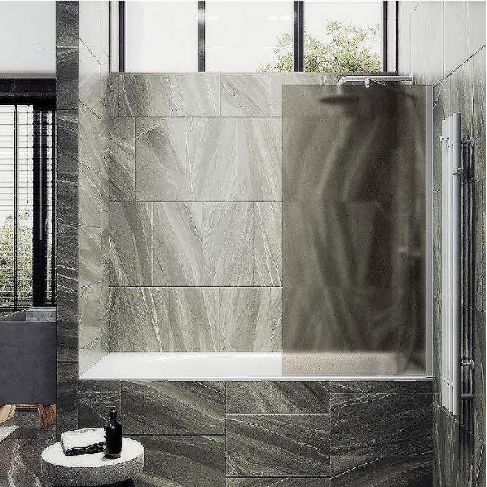 Шторка на ванну Maybah Glass MGV-74-1ш 600x1400 в широком профиле Белый стекло бронзовое матовое