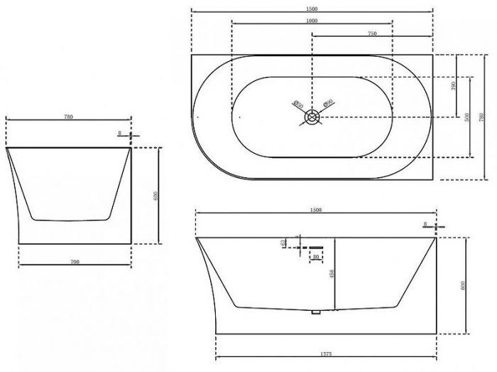 Акриловая ванна Abber AB9258-1.5 R 150х78 без гидромассажа