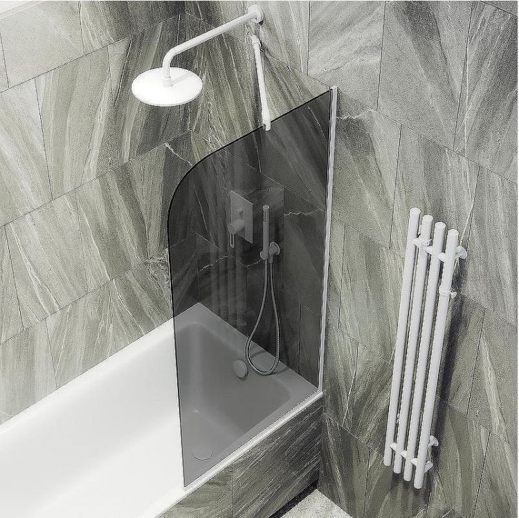 Шторка на ванну Maybah Glass MGV-146-1у 640x1400 в узком профиле Белый стекло графитовое