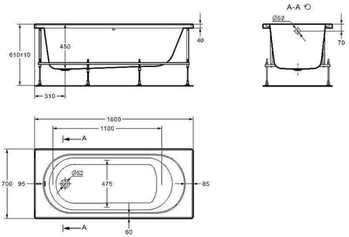 Акриловая ванна Roca Gava 160x70 ZRU9307847 без гидромассажа