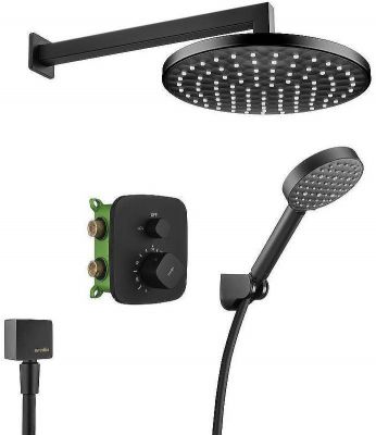 Душевая система Swedbe Platta 5564B с термостатом Черная матовая