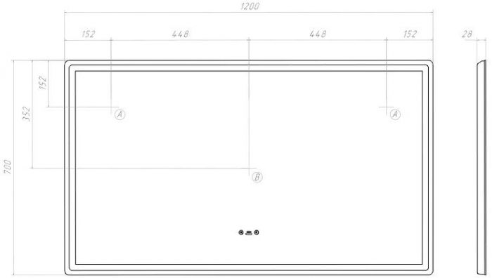 Зеркало Vigo Geometry Step 120 236 с подсветкой c сенсорным выключателем с диммером и подогревом