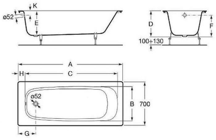 Чугунная ванна Roca Continental 170x70 21290100R без антискользящего покрытия