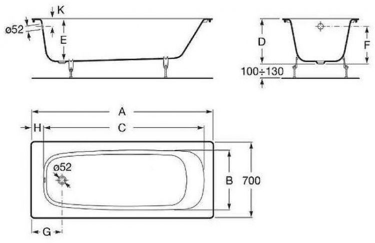 Чугунная ванна Roca Continental 170x70 21290100R без антискользящего покрытия