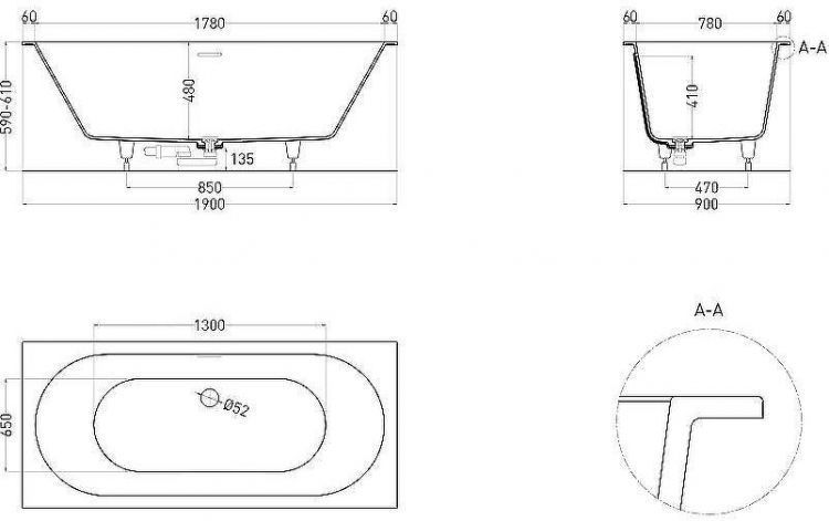 Ванна из искусственного камня Salini Ornella Axis Kit 190х90 103512G Белая глянцевая