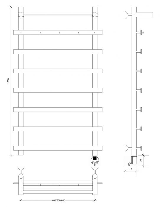 Полотенцесушитель электрический Secado Понтида 1 КСП 100x50x60 графит