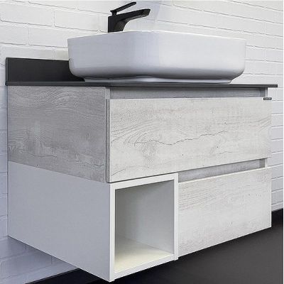 Тумба с раковиной Comforty Прага 75 00-00014832 Дуб белый Графит