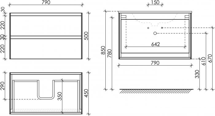 Тумба подвесная SANCOS под раковину Cento, карпатская ель 790х450х500, CN80KE