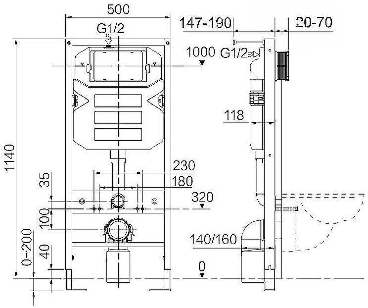 Инсталляция Ceramicanova Envision CN1002M для унитаза с клавишей смыва Хром матовый