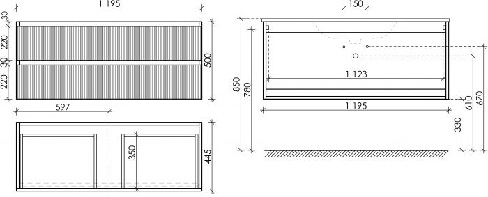 Тумба подвесная SANCOS под раковину Snob T, Bianco 1195х445х500, SNT120W