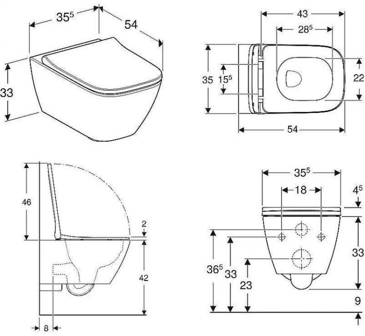 Унитаз Geberit Smyle Square 500.683.00.2 подвесной с сиденьем Микролифт