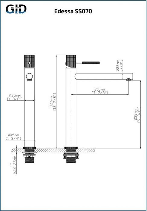 Смеситель для раковины Gid Edessa SS070GMD цвет Вороненая сталь