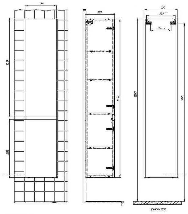 Шкаф пенал Creto Amelia 35 L 14-1036G подвесной Антрацит Белый