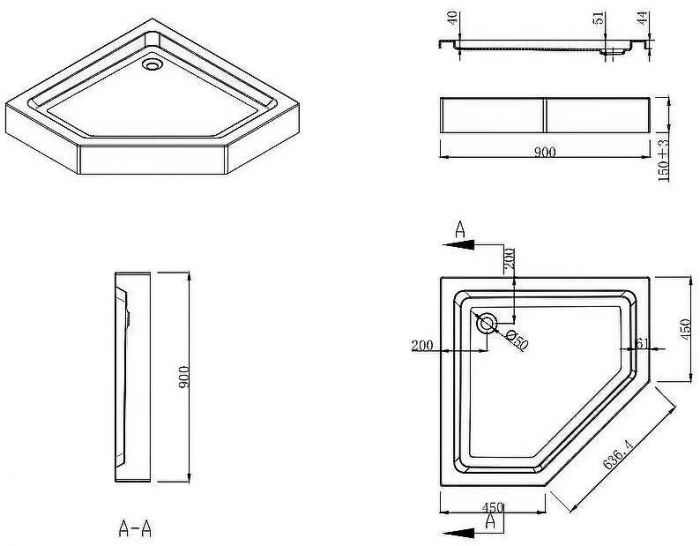 Душевой уголок Esbano ESR-8160 90x90 ESUGR8160 профиль Хром стекло прозрачное