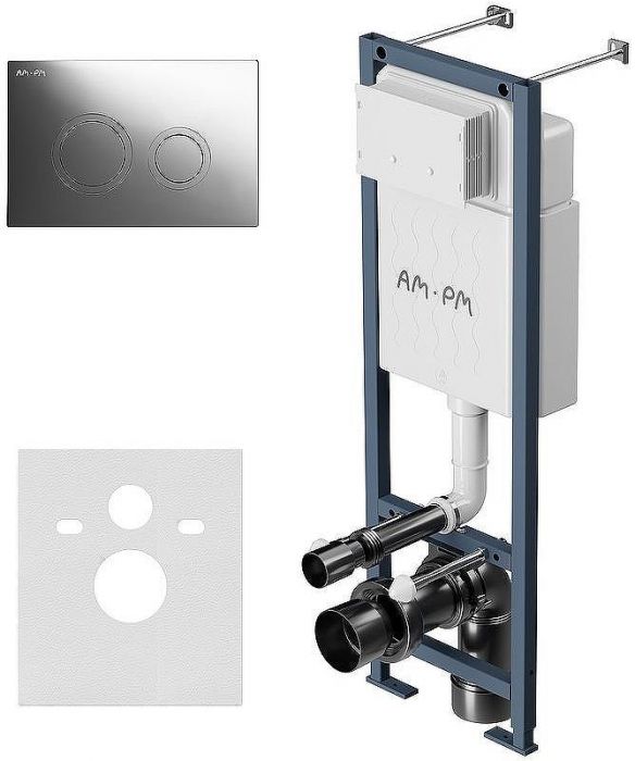 Комплект унитаза с инсталляцией AM.PM Sense FlashClean IS110151.741701 с сиденьем Микролифт и клавишей смыва Хром глянцевый