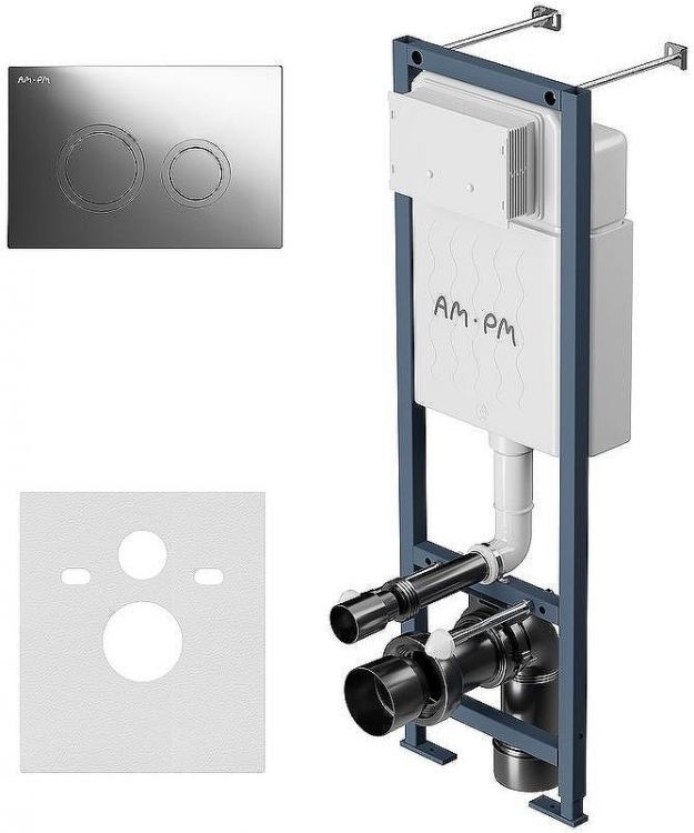 Комплект унитаза с инсталляцией AM.PM Sense FlashClean IS110151.741701 с сиденьем Микролифт и клавишей смыва Хром глянцевый