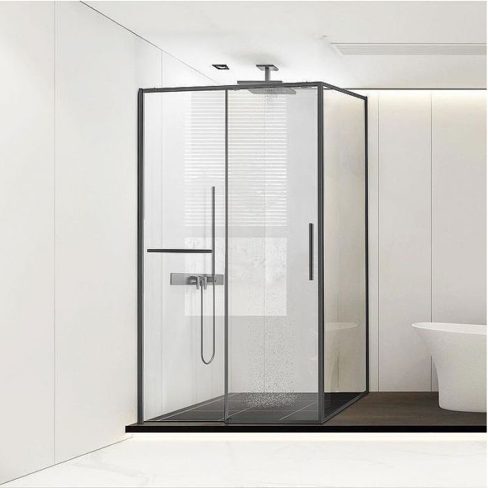 Душевой уголок Vincea Slim Soft 140x100 VSR-1SS1014CLGM профиль Вороненая сталь стекло прозрачное