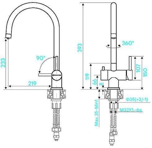 Смеситель для кухни KUCHENSTERN DRIM-F 402SS40 цвет Нержавеющая сталь