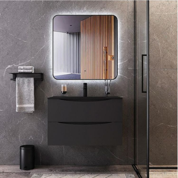 Зеркало Bond Loft 80x80 M35ZE-8080 с подсветкой Черное глянцевое с бесконтактным выключателем