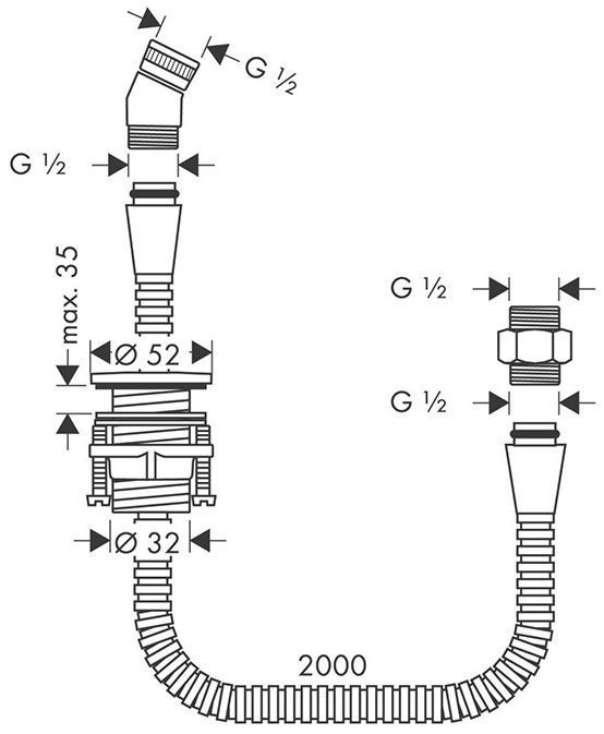 Hansgrohe Держатель душа для установки на край ванны, со шлангом, цвет: хром