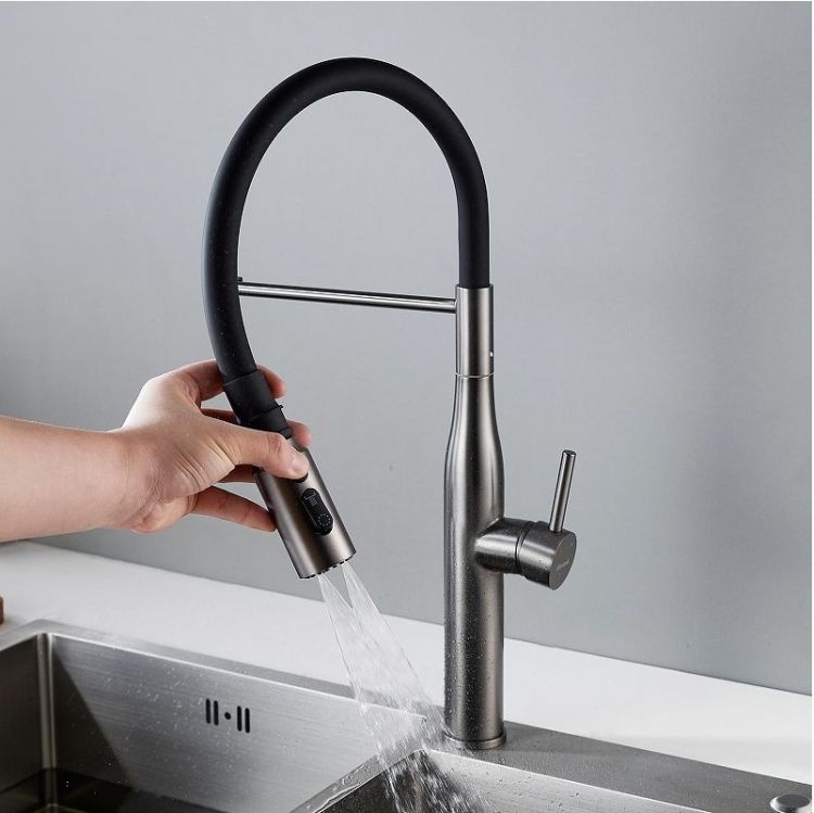 Смеситель для кухни Shevanik S123T-3 цвет Оружейная сталь Черный