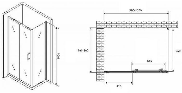 Душевой уголок Abber Schwarzer Diamant 100x80 AG301005-S805 профиль Хром стекло прозрачное