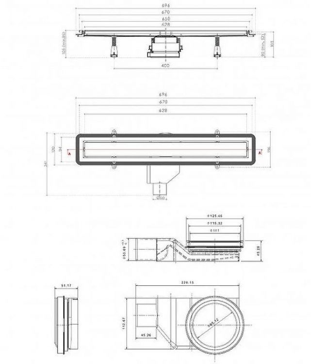 Душевой поддон из вспененного полистирола Pestan 120х120 Confluo Board Uni 40007822G под плитку со встроенным душевым лотком Frameless Line 550
