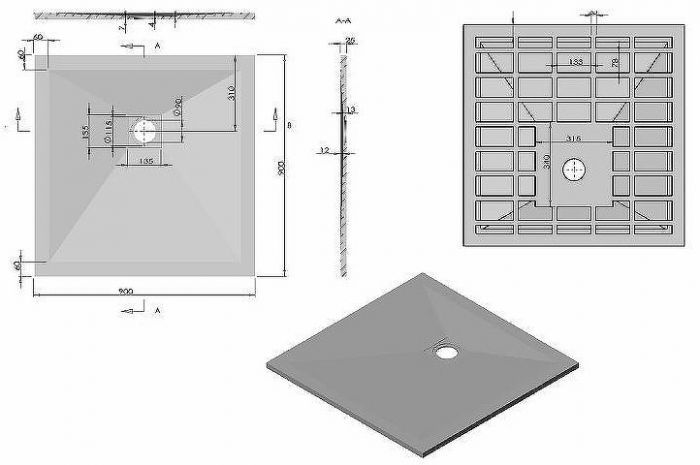 Душевой поддон из искусственного камня Vincea 90x90 VST-4SR9090A+Vsph-D132 Антрацит