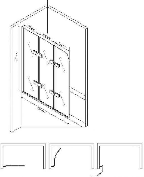 Шторка на ванну Berges City 2.0 80х140 062012 профиль Хром сильвер стекло прозрачное