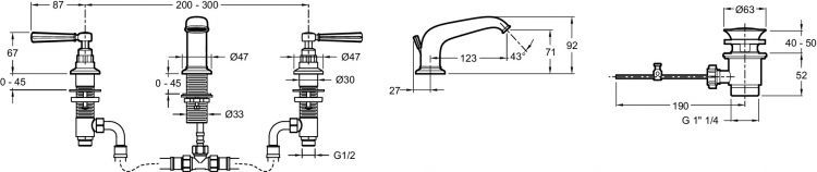 Смеситель для раковины на три отверстия Jacob Delafon Cleo E24305-BGG, глянцевое золото
