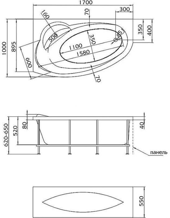 Акриловая ванна Marka One Gracia 170х100 L 01гр1710л без гидромассажа